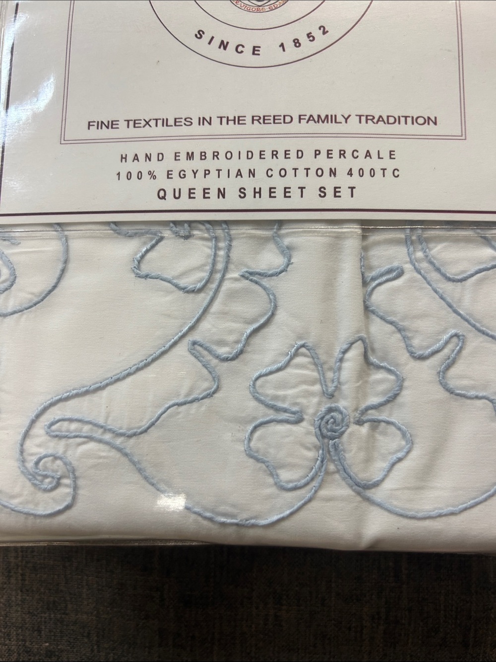 Hand-Embroidered White & Light Blue Queen Sheet Set - Picture 6 of 6